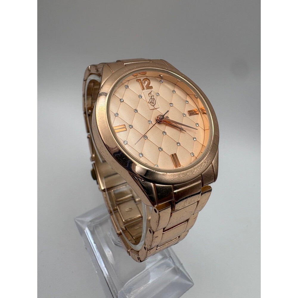 French Connection FCUK Quartz Watch Rose Gold-Tone Quilted Dial Crystal Markers